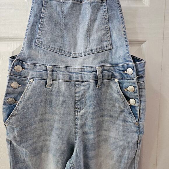 Blue Spice Women's Blue Bib Light Wash Distressed Overalls Jumpsuit Size 5 - Picture 5 of 8